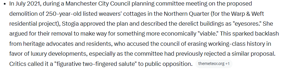<a href="/JGerrings/">The Essex Variant</a> Its because she voted to knock down the History of the area and voted for higher taxes for cycle lanes of doom everywhere.