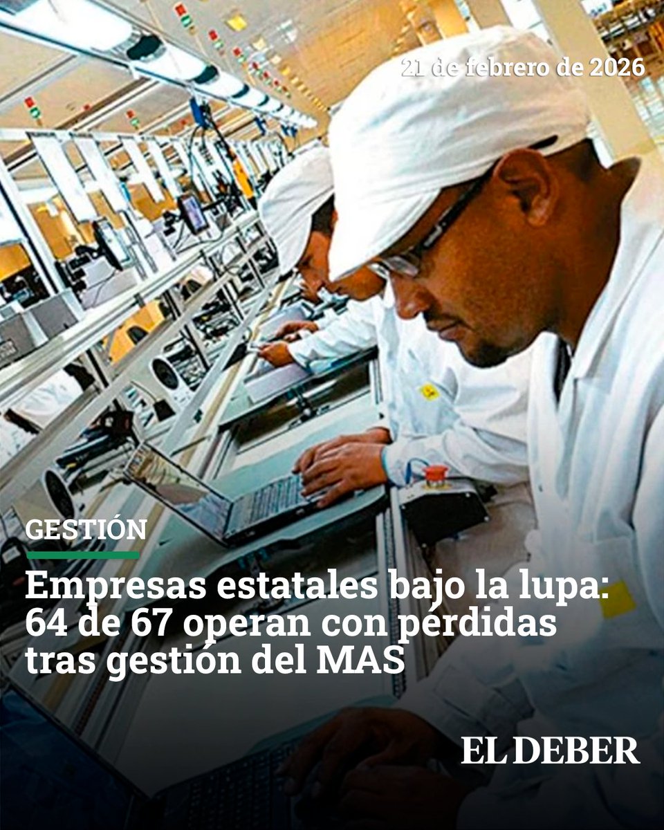 grupoeldeber's tweet image. Un informe oficial revela quiebras técnicas, pérdidas por más de 8.000 millones de bolivianos y anuncia auditorías para determinar responsabilidades
📌Lea más aquí:eldeber.com.bo/s/n_1771680909

#ElDeber #Información #Gestión #EmpresaEstatal #Economía #Bolivia