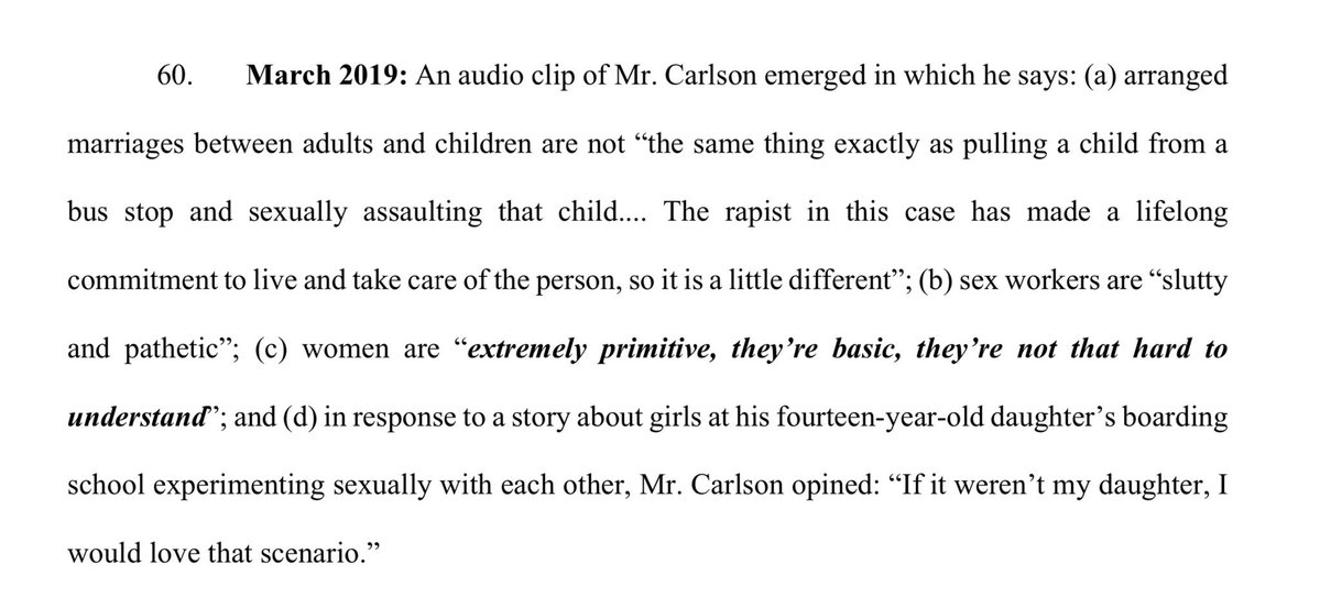 AlaskaBird__'s tweet image. Tucker Carlson admitted he is attracted to children.

Tucker commented about teen girls experimenting with sex and the sexual activity of 14 year old girls at his child's boarding school: 

“If it weren’t my daughter, I would love that scenario.”