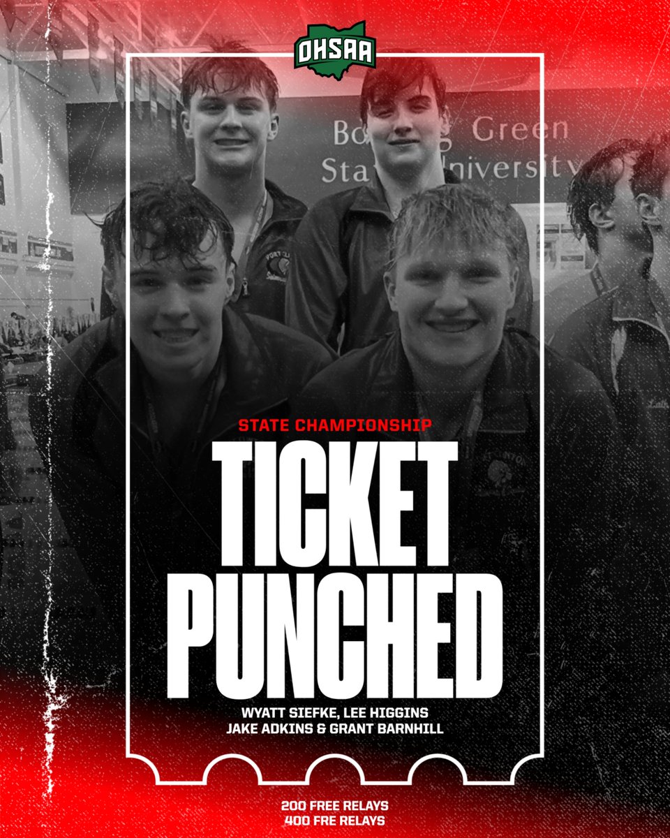 pcskins's tweet photo. 🏆 Congrats to State Qualifiers Jake Adkins, Grant Barnhill, Lee Higgins, and Wyatt Siefke on punching their tickets to the State Meet in the 200 and 400 Free Relays at yesterday’s district competition at BGSU! Well done, guys! 💪 https://t.co/pK31KTnzTK