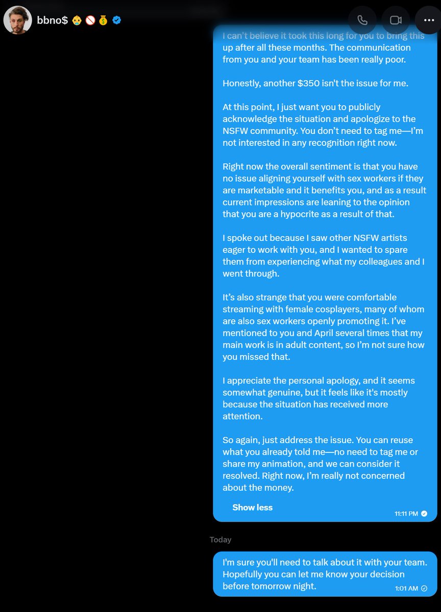 SlayeddotCoom's tweet photo. Last night bbno$ reached out to attempt to apologize and pay me off to squash the beef. I told him I didn’t want the money or recognition, but instead just for him to acknowledge and apologize to the nsfw community. Here is my statement I made to him. I’ll withhold his for now. https://t.co/hPjWKxOYeT