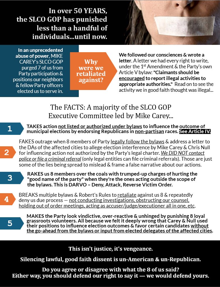 <a href="/Eternal_Saints_/">The Eternal Saints</a> When someone tells you, “This might violate election law,” a normal leader says: “Let’s vet it first.”  

A tyrant says: “Buzz off. We’re doing it anyway.”

Mike Carey can smear me in the press all he wants. I’m not backing down. Too many Utah families are hurting while an