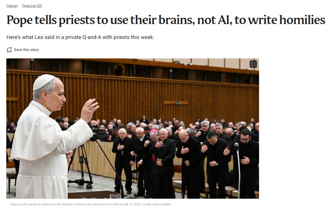 Breaking: Pope Leo XIV warns priests not to use ChatGPT to write homilies.