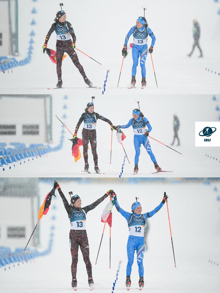 🇩🇪 Franziska Preuss 🤝 Dorothea Wierer 🇮🇹 

Retiring on the biggest biathlon stage @olympics 🥹

📷 @nordicfocus #biahtlon #olympics #wintersports