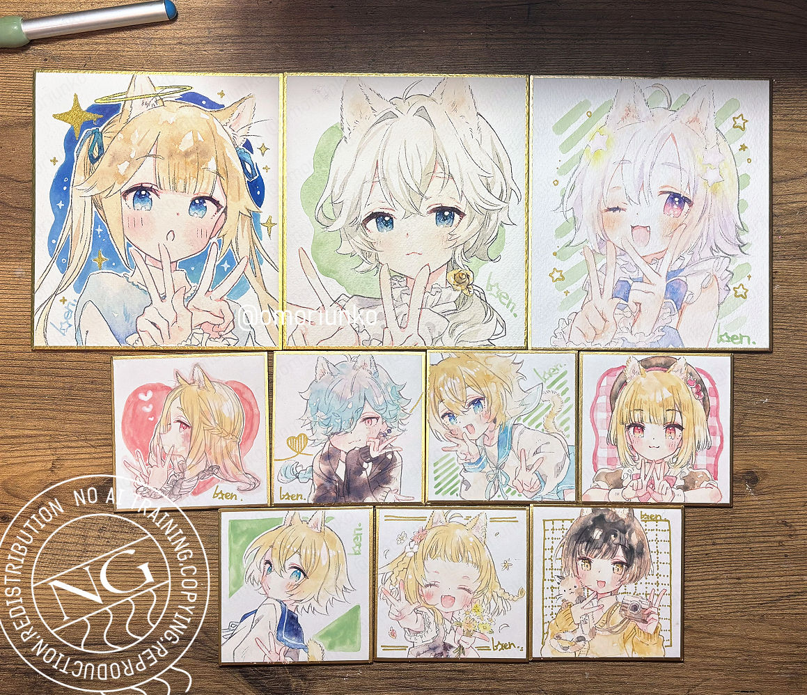 明日のコミティア色紙と持ち込む原画（の一部）です！ 画像に写って