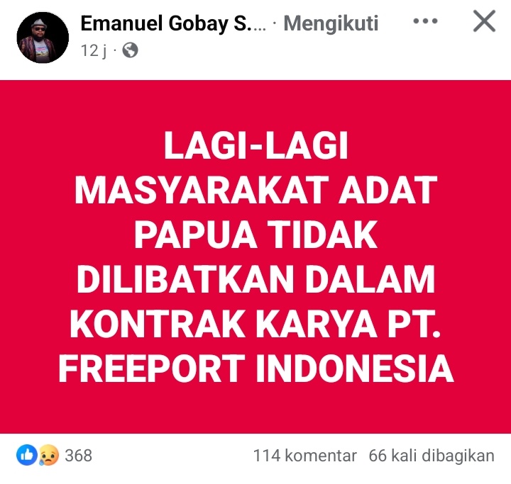 BenyMagal's tweet photo. Perpanjangan Freeport sampai 2061 tidak melibatkan masyarakat adat setempat (Amungme Kamoro) https://t.co/wGraOfSwC9