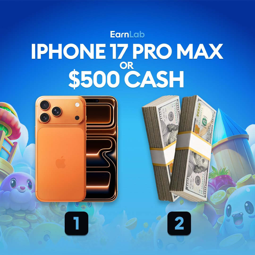earnlabcom's tweet image. Which one would you rather have? 👀

• iPhone 17 Pro Max (Can't sell) - $1099.99
• $500 Cash

🔁 + 💭