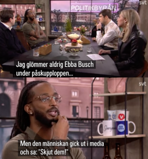 JensGanman's tweet image. Sa hon verkligen så, SVT? Karolina Skoglund &amp;amp; Politikbyråredaktionen? Vad var sammanhanget? Exakt? Och varför ifrågasätter ni inte Ahmed Berhan när han påstår sånt här? F.ö inte den enda "sanningen" som fick stå oemotsagd i det här avsnittet. Vi har fått lära oss att det är