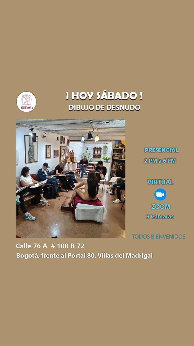 Hoy sábado bienvenidos a dibujar figura humana con modelo. Aquí estaremos presencial y virtualmente. ✏️☺️🖌️☕.
Workshop for drawings ✏️. In live and virtualy by Zoom. Welcome ✏️