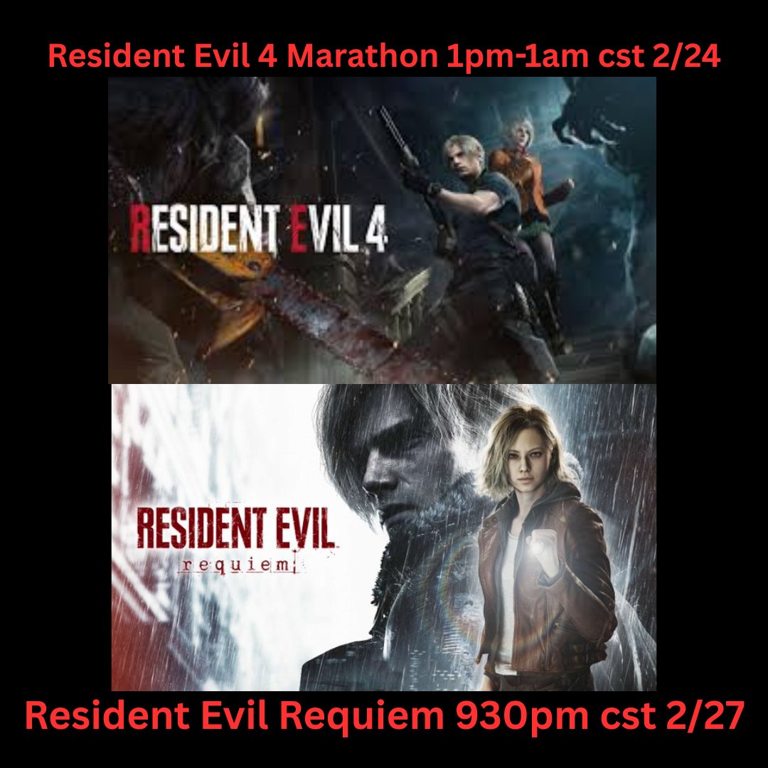 Resident Evil Requiem is upon on us!  Time to ramp the hype up!   Resident Evil week will definitely be hype!
#ResidentEvil4Remake   
2/24 Tuesday 1pm-1am CST

#ResidentEvilRequiem 2/27 Friday 930 pm CST
#twitchstreamer #PlayStation5 

➡️ twitch.tv/superjedi22_