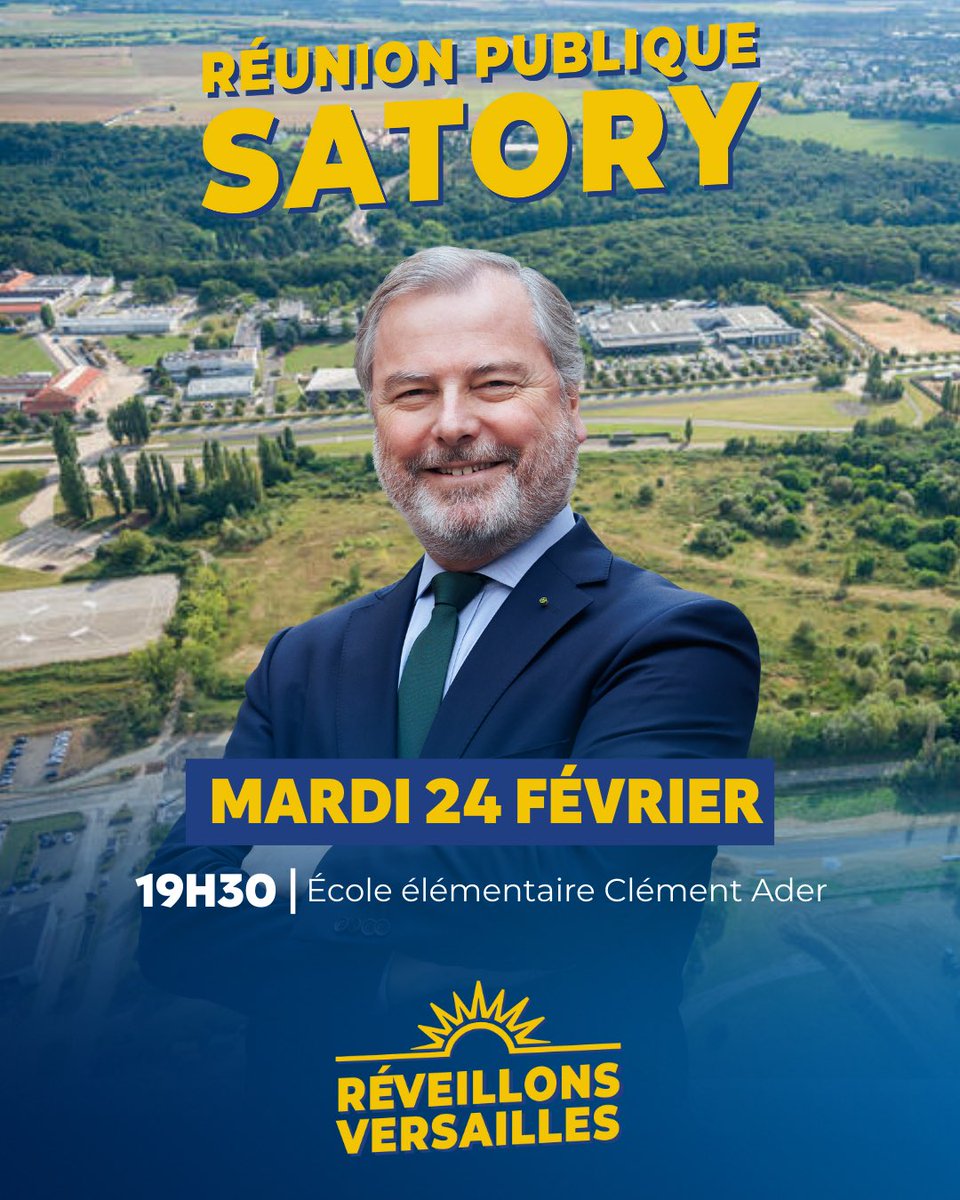 Retrouvons nous, le mardi 24 février pour vous présenter notre projet et échanger sur vos attentes à l'école Clément Ader ! 💙💛

#municipales2026 #versailles