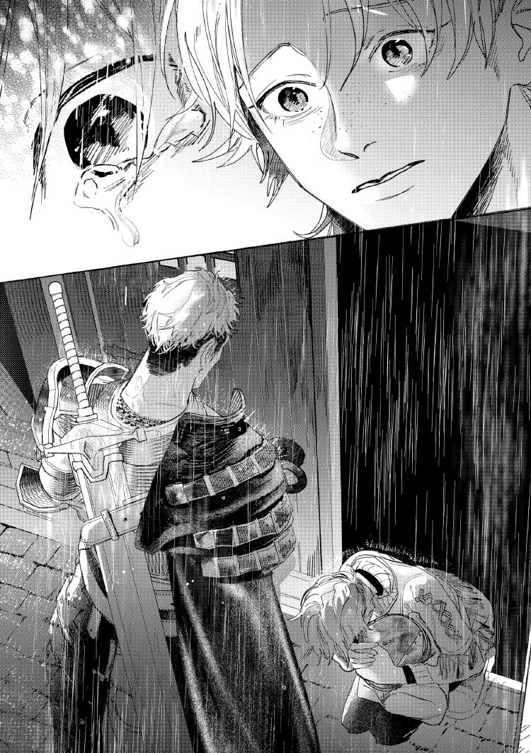 New BL by Maruta Zaaru about a knight who informs his best friend's lover that he died in battle. "He asked me to take care of you," the knight tells him, and so they start living together. But the two of them share a secret that could change everything.