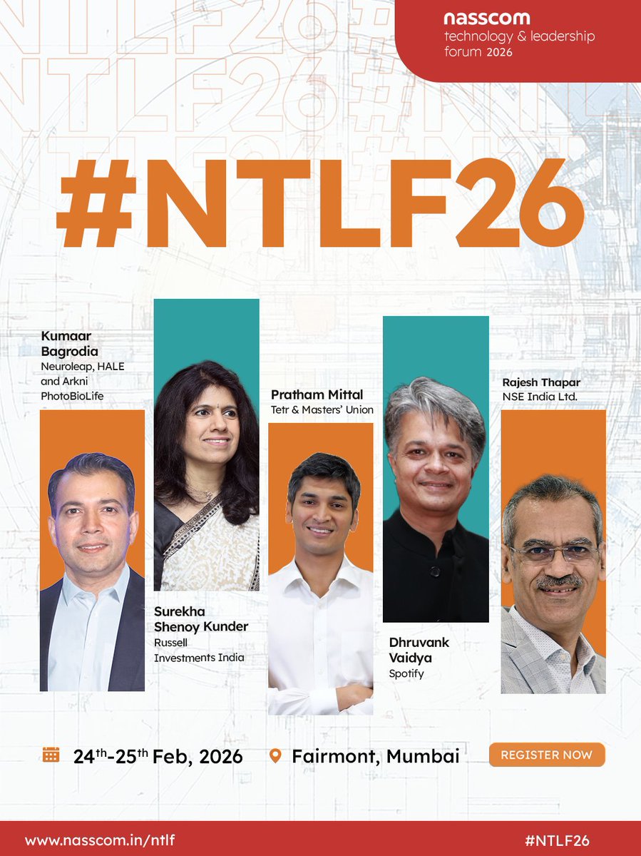 Ideas with consequence.
Leaders with conviction.

Be part of #NTLF26.

📅 24–25 Feb 2026 | 📍 Fairmont, Mumbai
Register now – nasscom.in/ntlf

#nasscom #NTLF26