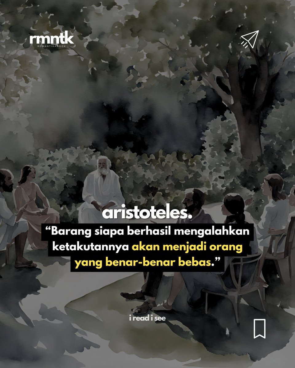 RomantikaBook's tweet photo. Barang siapa berhasil mengalahkan ketakutannya akan menjadi orang yang benar-benar bebas. - Aristoteles https://t.co/Yn0IXctEIv