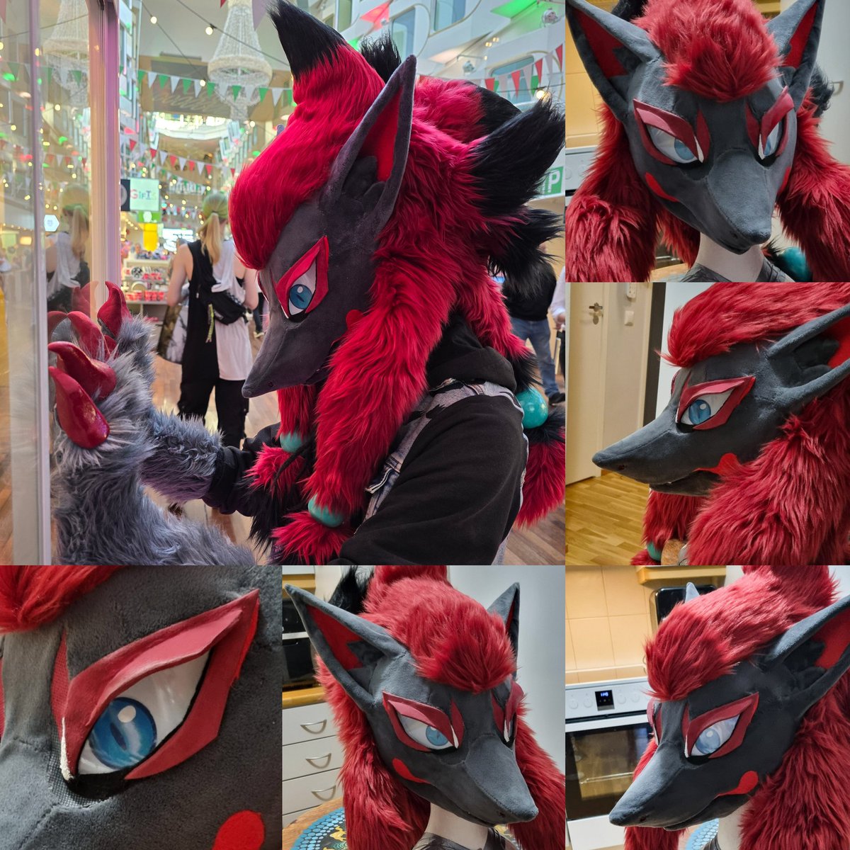More pics of Zoroark. It's a 'kigurumi' style mask meant for cosplay originally so I'm willing to let go for less than I'd usually for a fursuit head. Posting more info below ⤵️