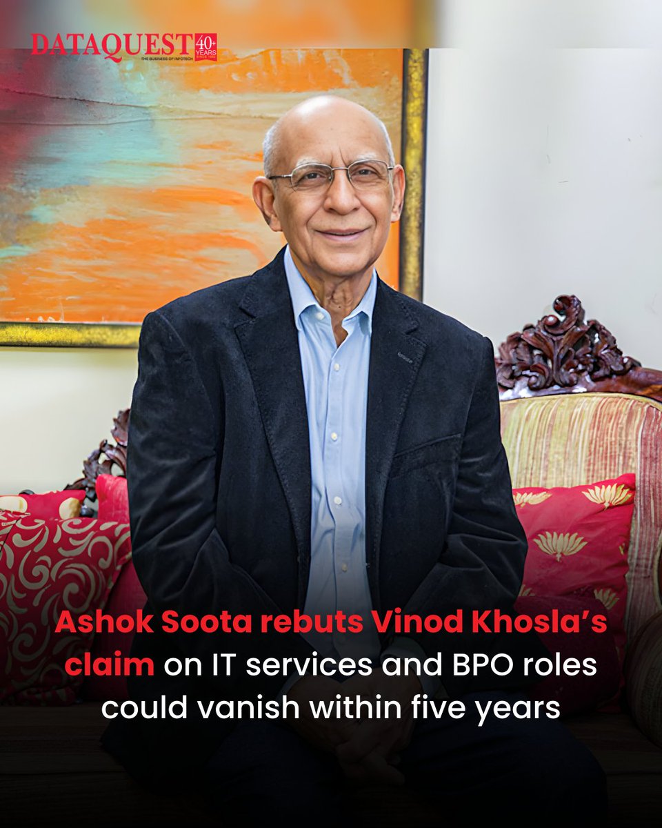 dataquestindia's tweet image. Ashok Soota pushes back on Vinod Khosla’s AI-led forecast, arguing IT services will evolve, not vanish, and that AI will augment human expertise, not replace it.

Read more: dqindia.com/opinion/ashok-…

#Dataquest #services #Vanish #BPO #ITServices