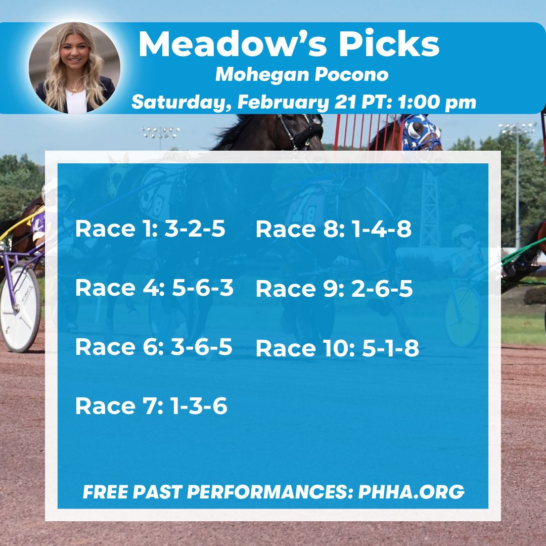 PennHorseRacing's tweet photo. Happy Saturday! 🔥 We’re back with more Pocono picks. First post goes off at 1 PM—free PPs available at https://t.co/quuQ0U9sJ7!

#PoconoDowns #HarnessRacing #PoconoPicks #FreePPs #PHHA https://t.co/baejbVw7hF
