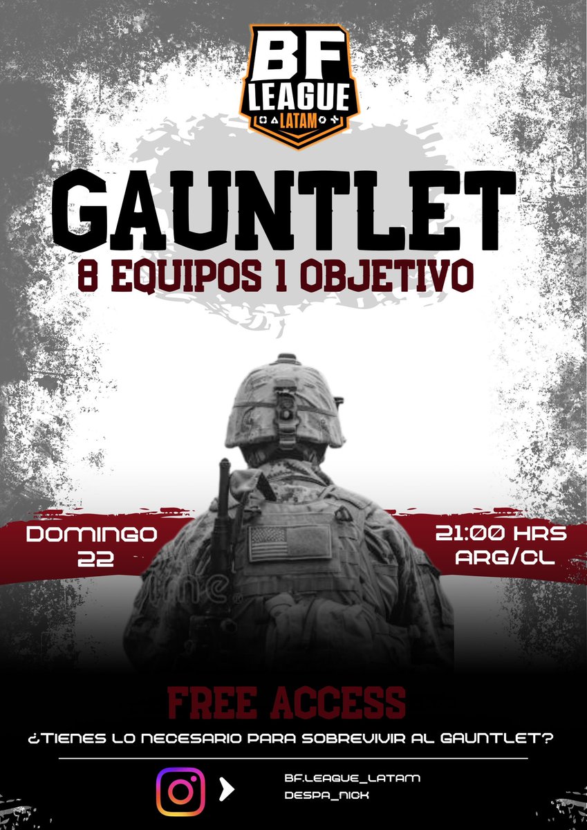 Este DOMINGO 21:HRS BFLL MODO ELIMINACIÓN 

Nombre del server: BFLL GAUNLET TEST

Aparecerá solo escribiendo "BFLL" en el buscador de servidores

Reune a tu patrulla y compite para quedar primero 👑

🆓No necesitas tener el juego comprado porque será en portal con REDSEC 
#bf6