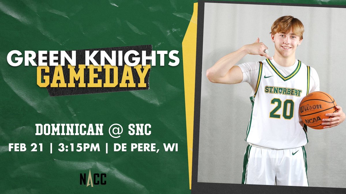 Game Day!!! ⚔️🏀
#gogreenknights
🆚 Dominican 
🕖 3:15
📍De Pere, WI
💻 boxcast.tv/view/st-norber….