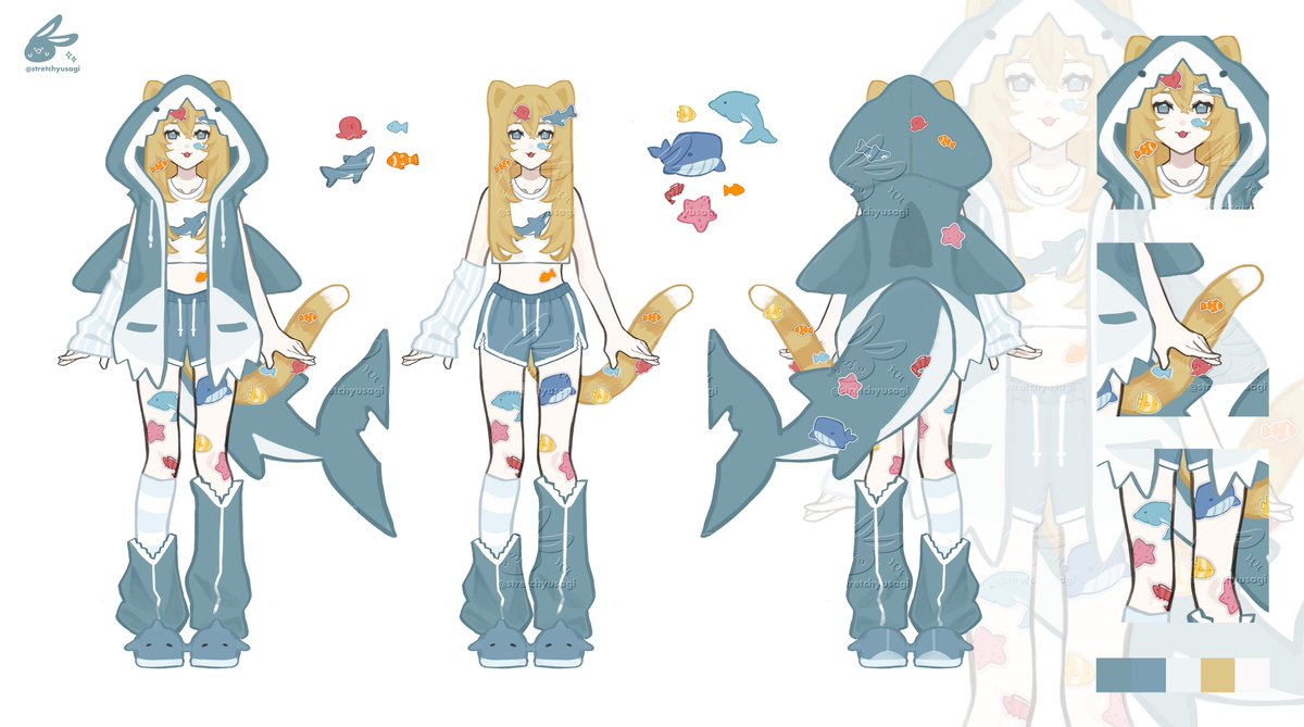 [claimed] ₍ᐢ. .ᐢ₎ ₊˚⊹♡ no.40 - character sheet 🐈🦈 

look at the sticker on her body, isn’t it sooo cute? 🥹💕