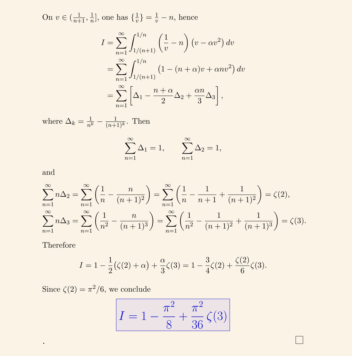 This is a beautiful integral because it hides a complicated-looking sign pattern that quietly disappears once you notice a simple product constraint. We can prove the simplification by showing that at least one of the three integer parts must be zero throughout the domain. After