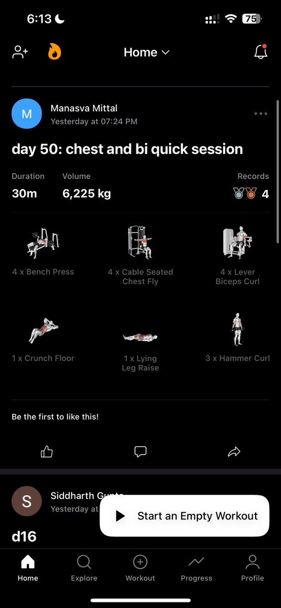 Day 50&amp;51
- Gym chest bicep day
- badminton today