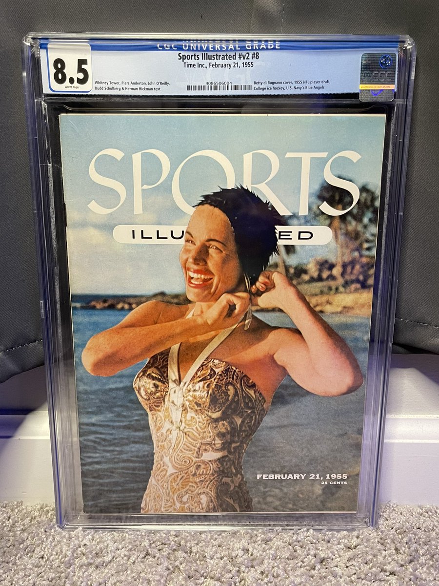 The very 1st Sports Illustrated swim suit issue landed on newsstands today in 1955.  SI wasn’t consistent in the beginning producing a swim suit issue in 1955, 1956 and 1958.  The issue has been distributed annually since 1965.  

This copy graded in newsstand at CGC 8.5 is a pop