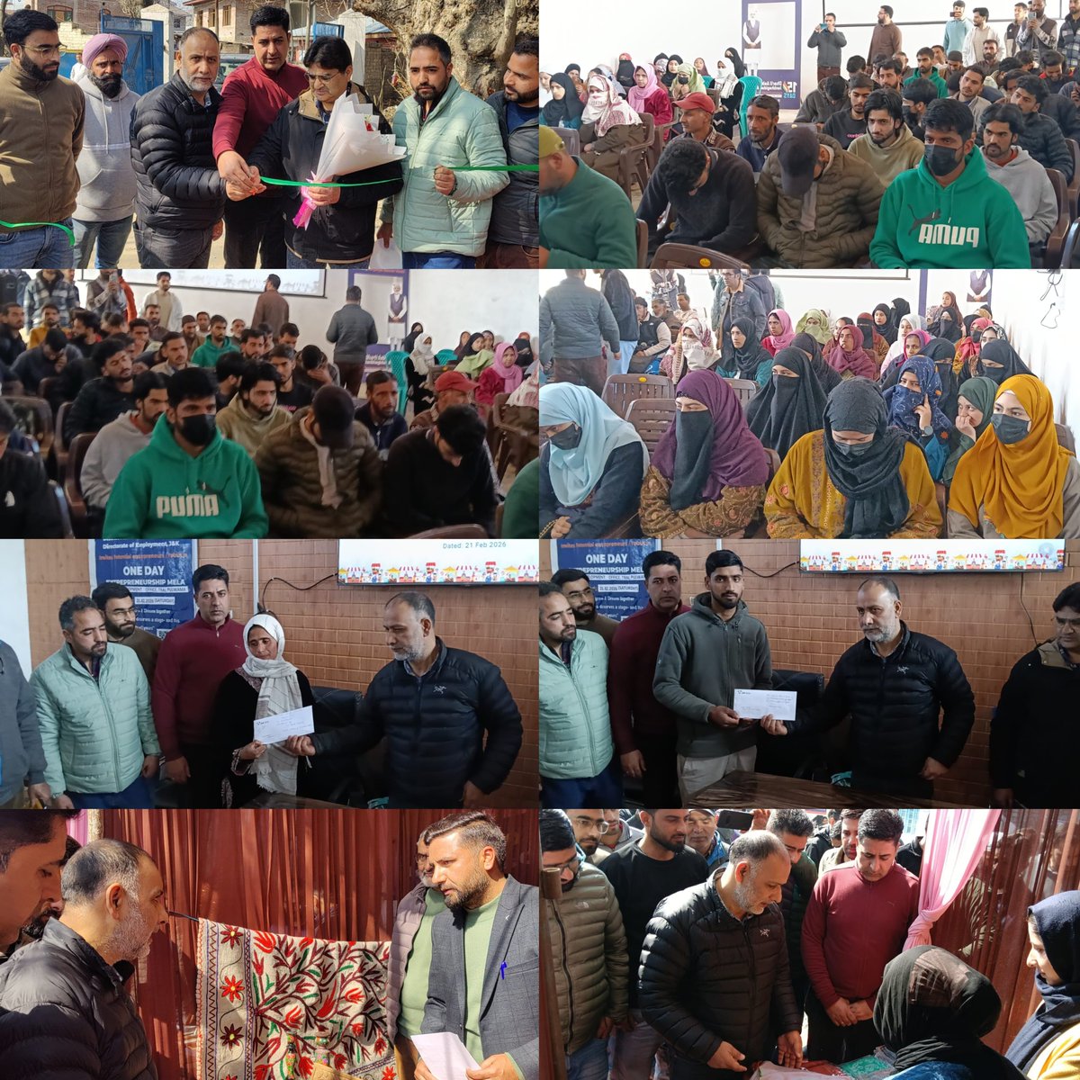 DicPulwama's tweet photo. District Admin Pulwama organised a Potential Entrepreneurship Mela at Tral under #MissionYUVA to promote entrepreneurship. ADC Tral Sajad Yehaya Naqash inaugurated the mela, distributed sanction letters and urged youth to turn innovative ideas into sustainable enterprises. https://t.co/UM49T06JWz