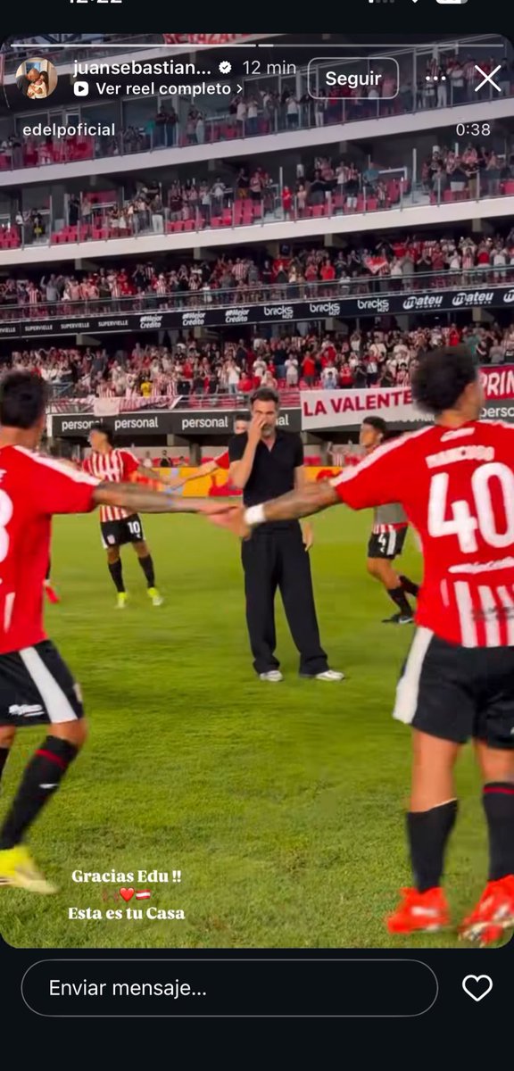 👤❤️🦁#EDLP “Gracias Edu!! 🙌🏾❤️🇦🇹 Está es tu casa”

Las palabras de Juan Sebastián Verón en su historia de Instagram para Eduardo Domínguez.
