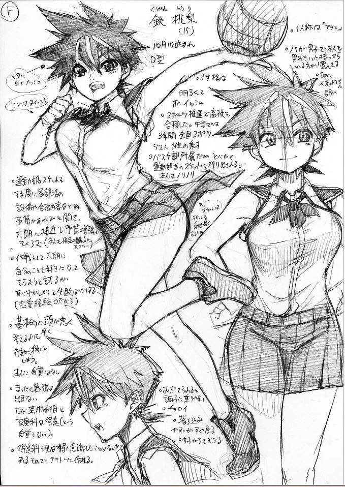 #自分で生み出した一次創作オリジナルキャラを流そう
ボツにした読み切りのキャラたち。私はコピー用紙に立ち絵と幾つかの向きの顔を配置して隙間に設定とか書き殴るのが好き。この時は平凡な主人公と一分野で秀でてるヒロインたち+一文字の名字縛りでキャラを作ってた。