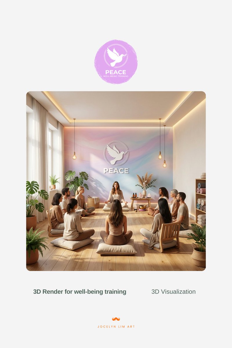 JocelynLim1111's tweet image. 𝟯𝗗 𝗯𝗿𝗮𝗻𝗱 𝗹𝗼𝗴𝗼 inspired by the Walk for Peace logo, a brand built around peace, mindfulness &amp;amp; transformation 🌿🕊️

Soft pastels. Natural wood. A 3D space that brings your logo to life. ✨

👉 jocelynlim.art

#3DMockup #HolisticDesign #BrandVisualization
