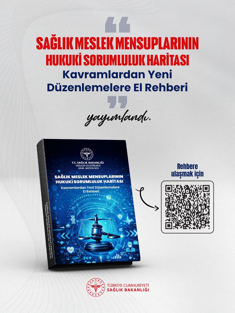 Sağlık hizmet sunumunda, hem hasta haklarının korunması hem de sağlık çalışanlarımızın görevlerini güven içinde yerine getirebilmeleri büyük önem taşımaktadır.

Bu anlayış doğrultusunda, Bakanlığımız himayesinde hazırlanan “Sağlık Meslek Mensuplarının Hukuki Sorumluluk Haritası –