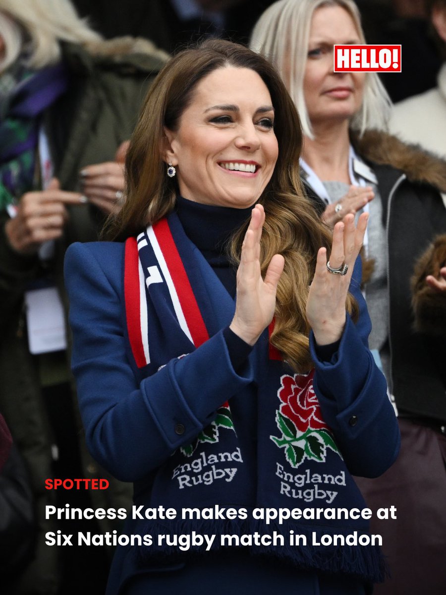 HELLOmagIndia's tweet photo. #JustSpotted: #PrincessKate, in an elegant blue coat, attended the #SixNationsChampionship at the #TwickenhamStadium in #London, backing England & greeting injured prop #FinBaxter. #HELLOIndia #HELLOMagazine #KateMiddleton #PrincessOfWales @KensingtonRoyal @SixNationsRugby https://t.co/k6X8wNzYkL