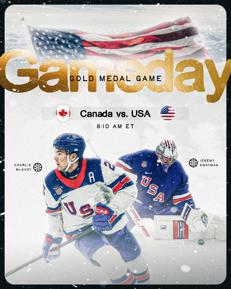 NHLBruins's tweet photo. GOING FOR GOLD 🥇

📍 Milan, Italy
⏰ 8:10 a.m. ET
📺 @nbc, @peacock, @CBC https://t.co/MfAGLtzhlX