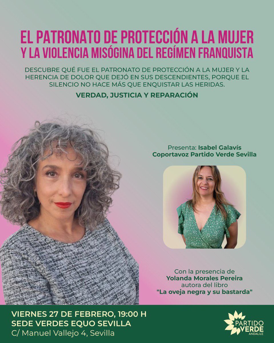 Vente, el próximo viernes 27 - 19:00h 👇

“El Patronato de Protección a la Mujer y la violencia misógina del régimen franquista”

Yolanda Morales, autora de "La oveja negra y su bastarda", rescata la memoria de las mujeres silenciadas por el franquismo su violencia institucional