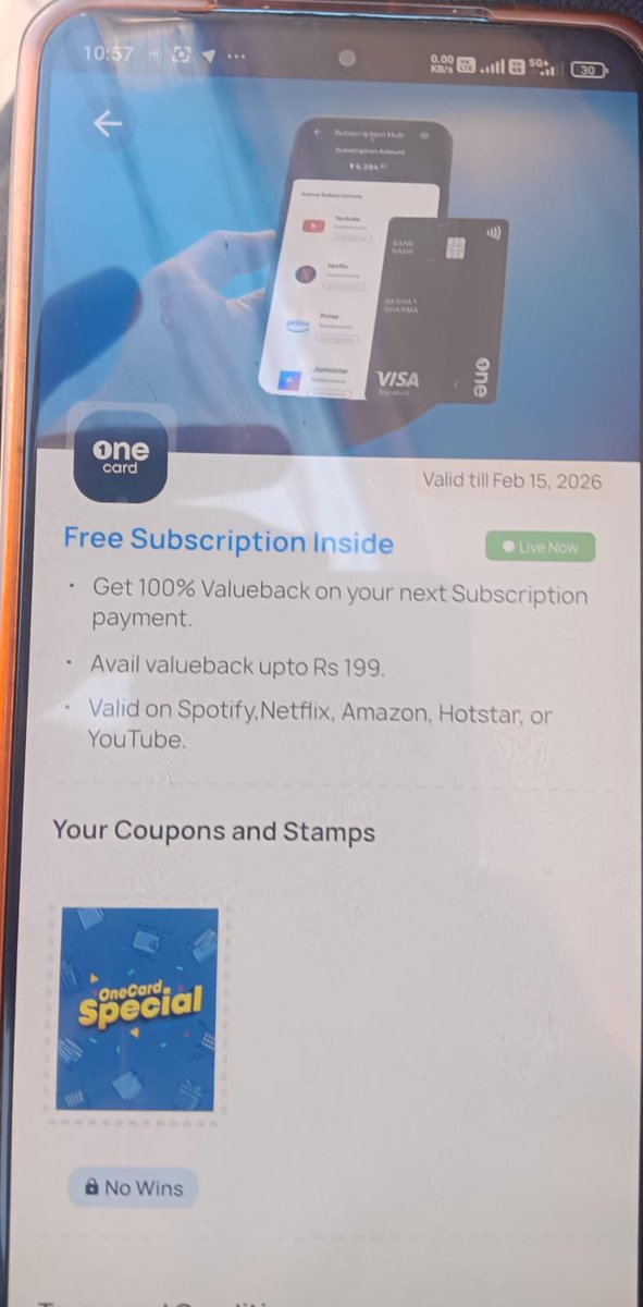 flaw3d_human's tweet photo. @OneCardHelp @GetOneCardIN so my reward points supposed to be credited on 19th feb still i haven't received them as per 100% value back on subscriptions so please credit reward points else i will close your card https://t.co/RXCiRUgX9F