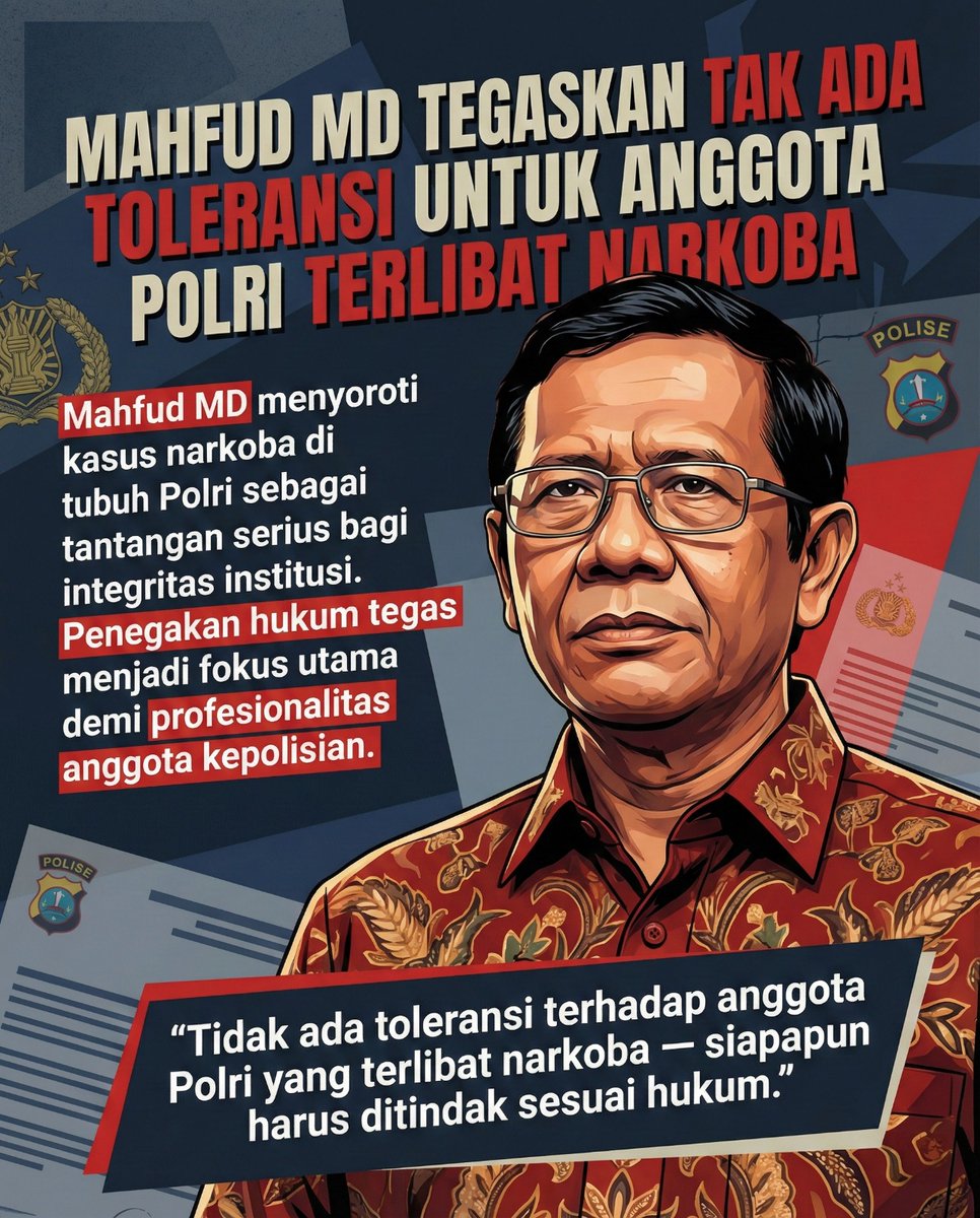 Anggota Polri yang terlibat narkoba harus dihukum berat. 
<a href="/mohmahfudmd/">Mahfud MD</a>
#KomiteReformasiPolri