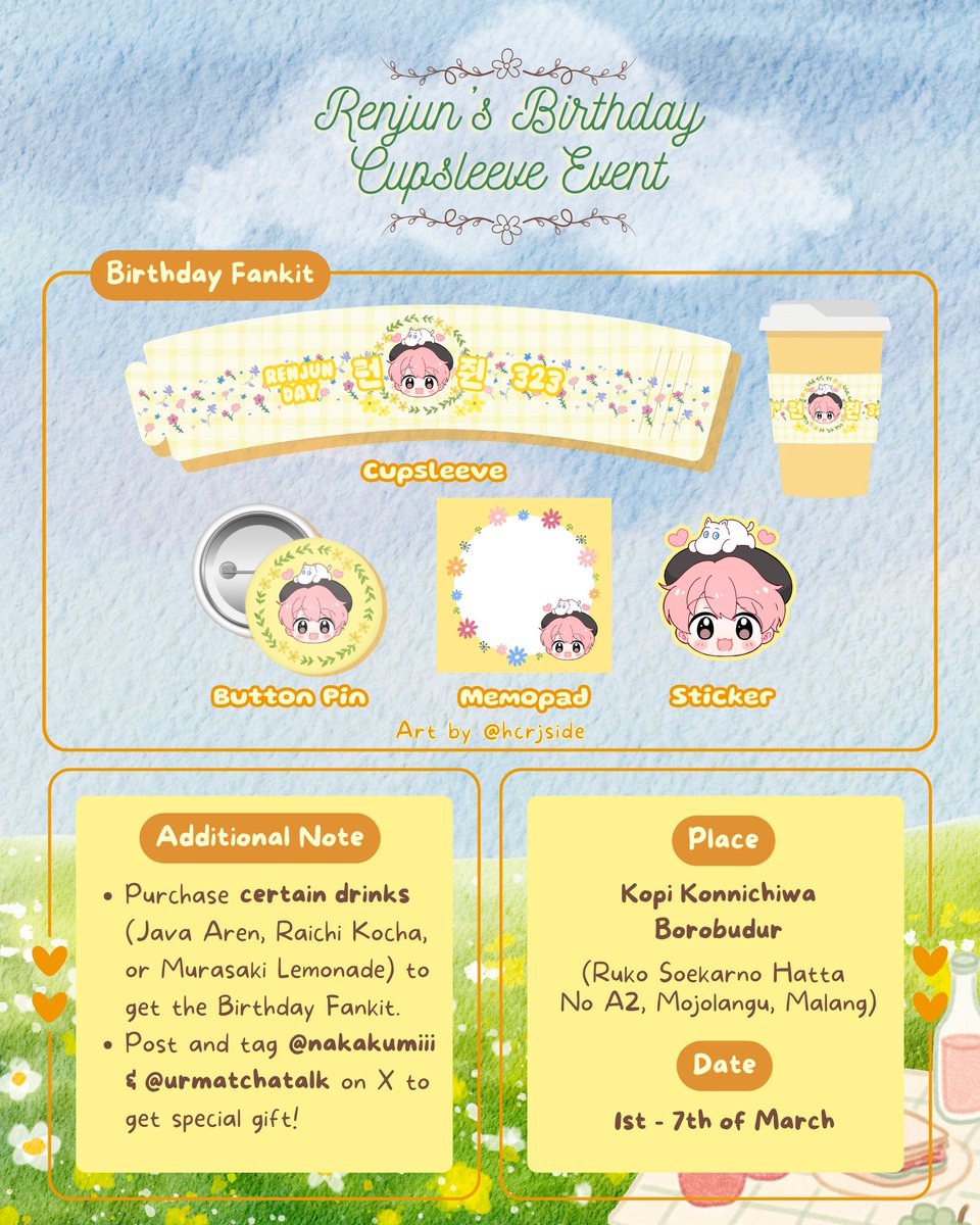 𝑹𝒆𝒏𝒋𝒖𝒏'𝒔 𝟐𝟔𝒕𝒉 𝑩𝒊𝒓𝒕𝒉𝒅𝒂𝒚 𝑪𝒖𝒑𝒔𝒍𝒆𝒆𝒗𝒆 𝑬𝒗𝒆𝒏𝒕
Event by <a href="/nakakumiii/">now</a> &amp; <a href="/urmatchatalk/">sarr 🦊 (rest ngejar bab 3)</a>
Art by <a href="/hcrjside/">nid</a> 

Sipping drinks, get the birthday fankit, and celebrating our fairy together! . ݁ ⊹ . ݁˖ . ݁🧚🌼
Don't forget to take your sweet moments and tag us to