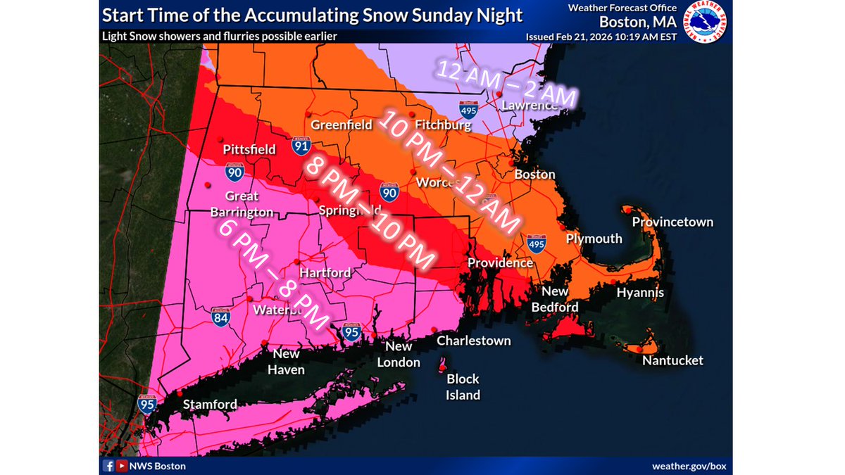 [Accumulating Snow Onset Start Time Sunday Night] While light snow showers and flurries may impact the region earlier...this is the approximate start time for the accumulating snow Sunday night.