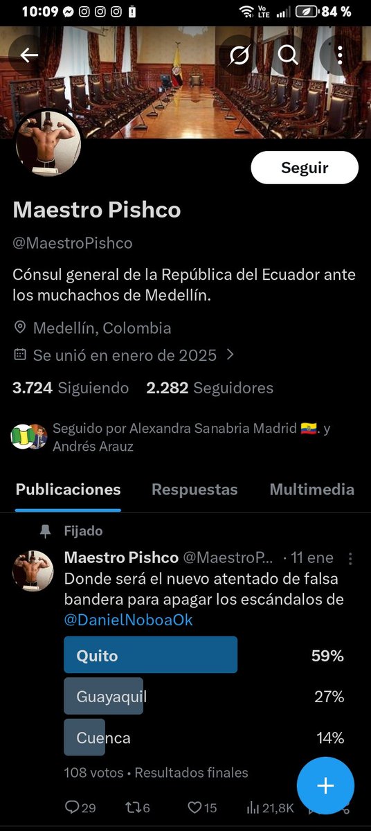 JuanCarcel37436's tweet photo. @PuninaTelmo @DanielNoboaOk @DonPishko @JorgeGlas cara de cerdo  esta es la cuenta que menciona el  presidente está es la falsa no es de  pishko y se puede ver que fue creada ase un año  por más odio que le tengas ha pishko no debes mentir o que te crees tu que pides que se lo meta preso tu debes de ir preso por difamar https://t.co/ia8nx7nyKM