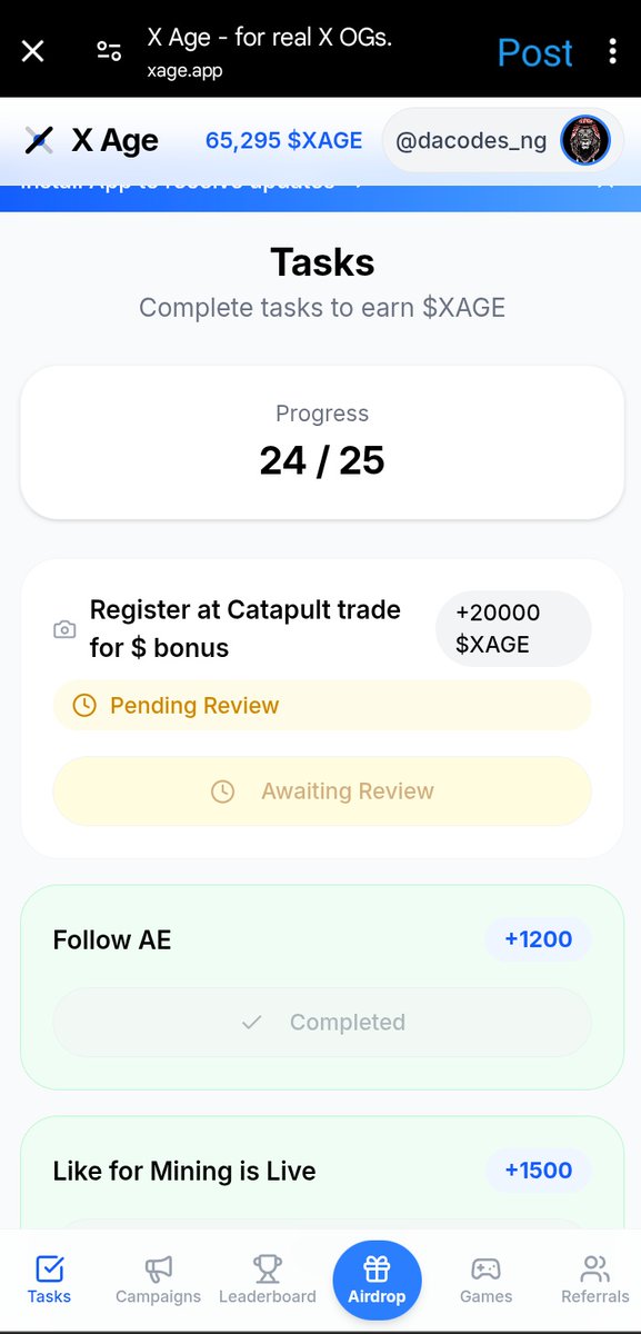 There’s a new task live on the Xage airdrop platform 👀

If you’re already in, go check it out.
If not, you can join here:
xage.app/app?ref=7DCA7B…

Might just cook 🔥