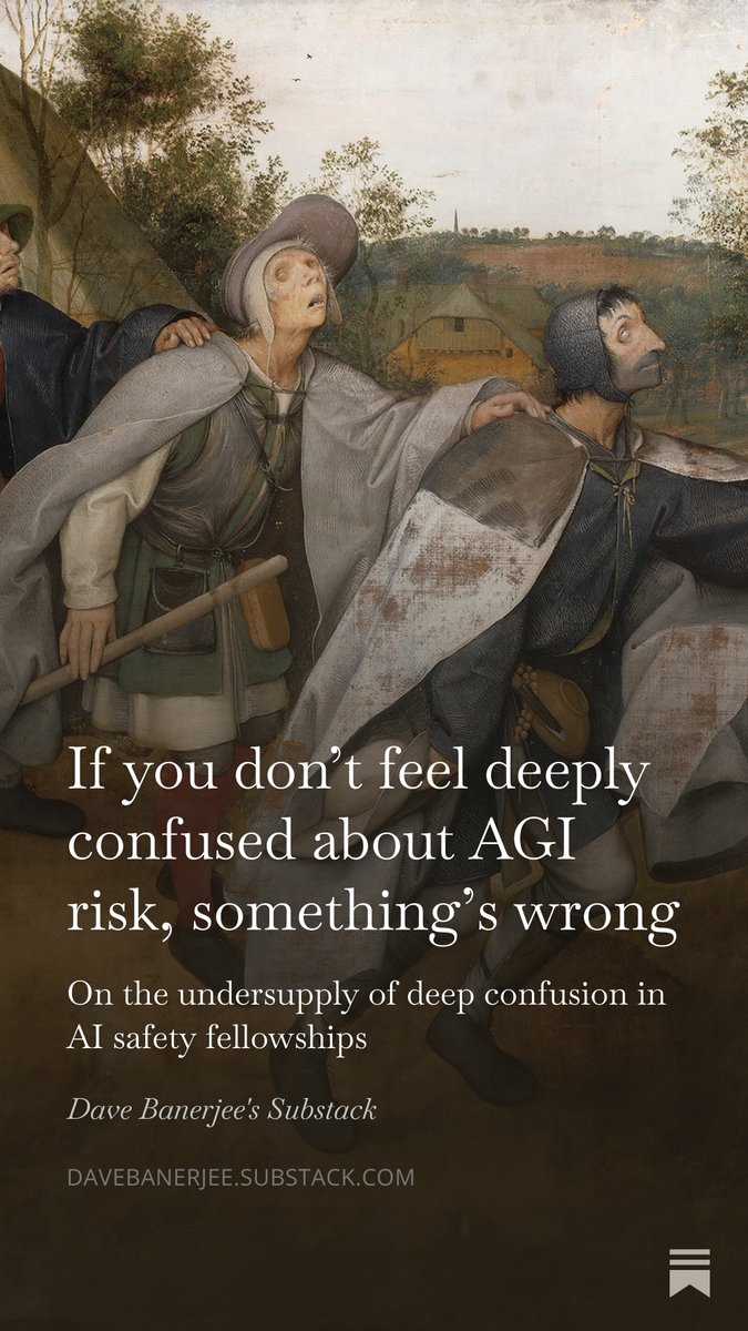 1/ New Post!!

I've had 1-on-1's with ~75 fellows across AI safety/governance fellowships and keep noticing that a lot of fellows can't really reconstruct from scratch why they believe AI poses an existential risk.

Here's what I think is going on and how to fix it!