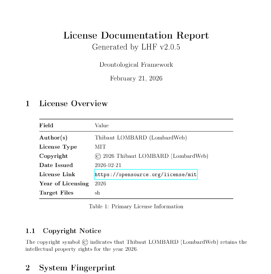⚖️ LHF v2.0.5 

🇬🇧 Ethical tool for auto-adding license headers (.deont) to your code. Tracks authors, AI usage &amp; generates PDF reports.

🇫🇷 Outil éthique pour ajouter des entêtes de  license sur vos oeuvres, tracking IA, rapports pdf📄.

#deontology #AI 
github.com/Lombard-Web-Se…