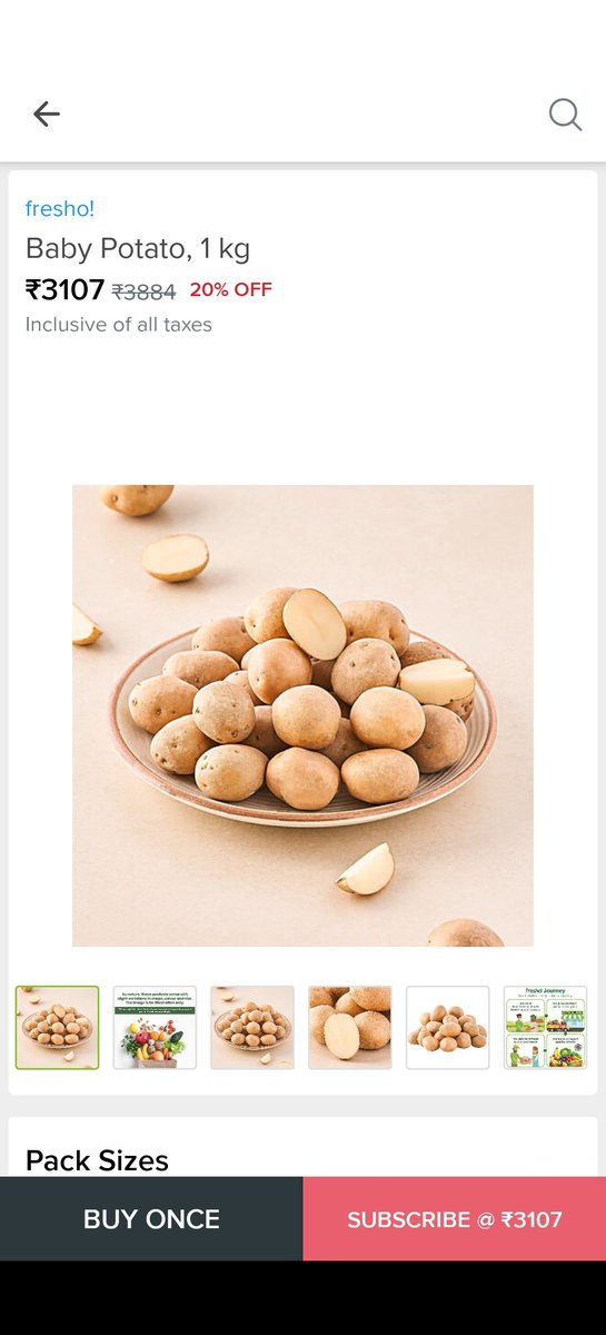 arorajivreal's tweet photo. @bigbasket_com you are still selling baby potatoes at ₹3107/- per kilogram, please see today's screenshot attached herewith. @jagograhakjago https://t.co/4AjTyk58rZ