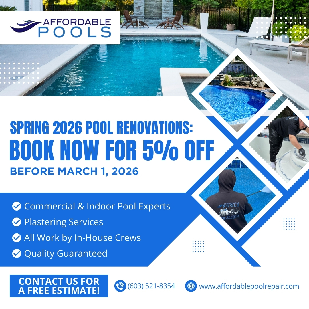 AffPoolsNH1999's tweet image. Book now for Summer 2026—save 5% off any pool renovation when you sign up by March 31, 2026; FREE estimate: (603) 521-8354. #PoolRenovation #GunitePools #PoolPlaster #PoolTile #PoolCoping #NewEngland #CommercialPools