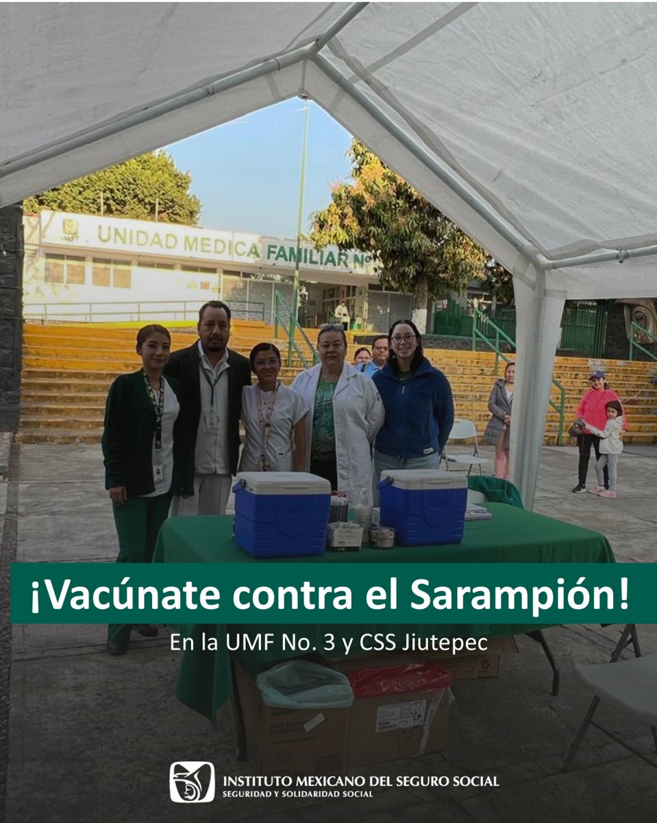 💉✨ ¡Es momento de cuidarnos!

Acude a las UMF y CSS del #IMSSMorelos y protégete del sarampión.

👶 Niñas y niños de 6 a 11 meses
🧒 Niñas y niños de 1 a 12 años
🧑 Personas de 13 a 49 años que no cuenten con dos dosis

📍 Sábado y domingo | 8:00 a 20:00 horas