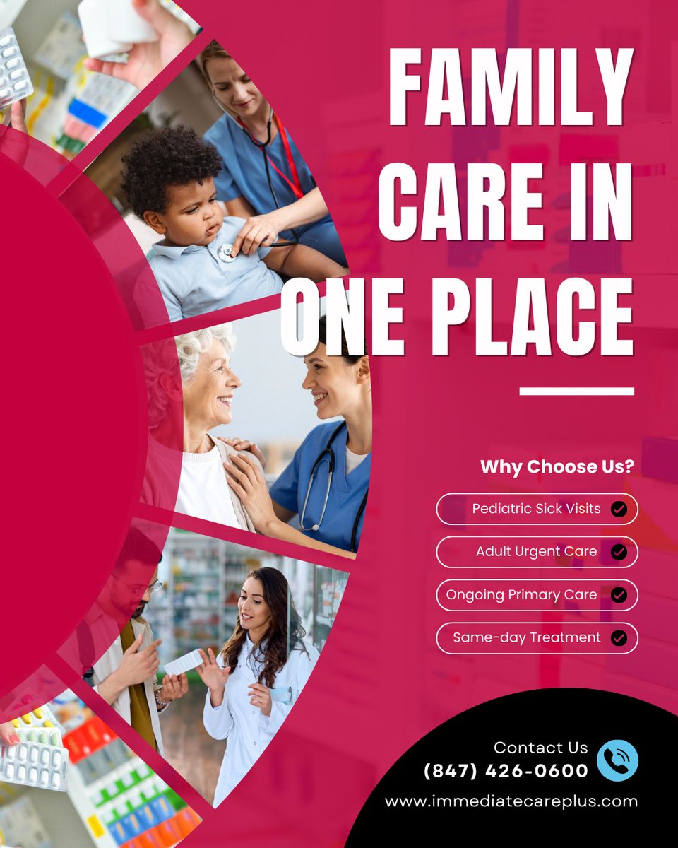 Immediatecplus's tweet photo. We make healthcare simple, convenient, and family-friendly.
One clinic. One team. Every generation is covered. 
📍 888 E Main St, East Dundee, IL
📞 (847) 426-0600
🚶 Walk-ins welcome

#ImmediateCarePlus #FamilyCare #PediatricCare #WalkInClinic #FYP #TrendingNow https://t.co/sxnmeAti4F
