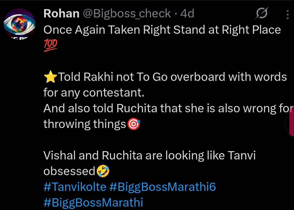 Bigboss_check's tweet photo. धन्यवाद @Riteishd  आपण सगळे पॉइंट्स clear kele .

#Tanvikolte Going Strong Day by Day 

⭐Today also It's Proved that Tanvi stands  was absolute Right through out the week 💯

#BiggBossMarathi6 #Biggbossmarathi https://t.co/daAsrzpZkJ