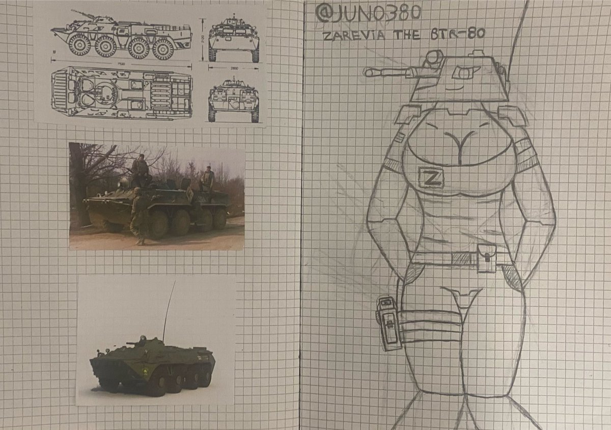 juno380's tweet photo. Meet ZAREVIA, the BTR-80. (Her lore is on the reply comment⬇️) #anthro #tankmorph #female #BTR80 #sketchpad https://t.co/gN0d1JmUDO