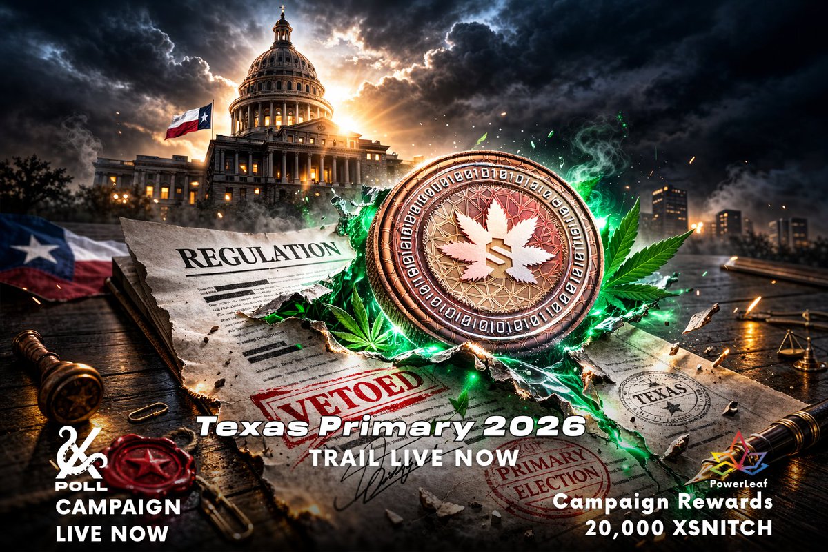 xpollplatform's tweet photo. Texas Primary 2026: Marijuana Legalization on the Ballot is LIVE on XPOLL — and the regulation fight is turning into real Signal. 🌿⚖️

Texas Democratic primary voters can weigh in on a non-binding proposition to legalize adult cannabis and automatically expunge past low-level cannabis offenses — add your verified take and track sentiment as it shifts.

Join the trail → https://t.co/2jQihaI3kS

#Web3 #Politics #CivicTech
#XPOLL #PowerLeaf